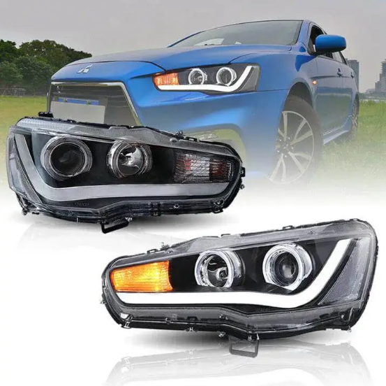 Lupas/focos delanteros VLAND negros, Mitsubishi Lancer 9 Gen / EVO X 2008-2017.