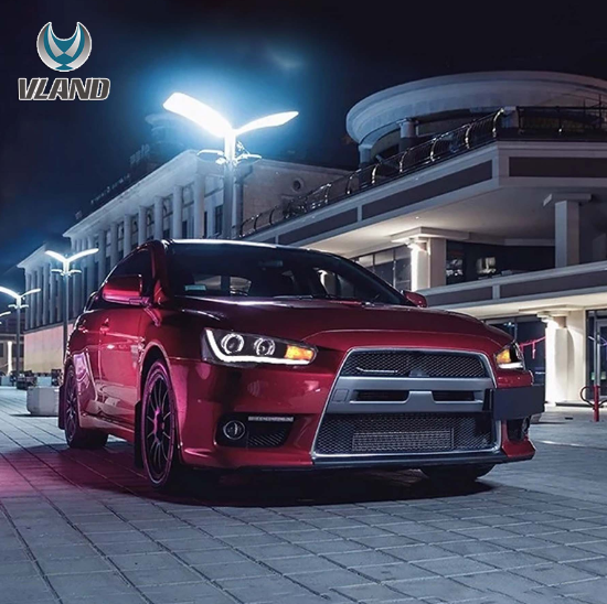 Lupas/focos delanteros VLAND negros, Mitsubishi Lancer 9 Gen / EVO X 2008-2017.
