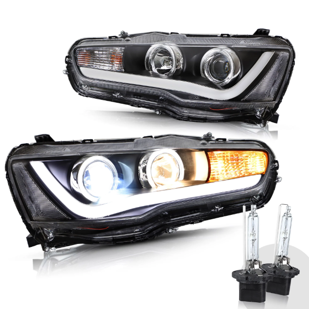 Lupas/focos delanteros VLAND negros, Mitsubishi Lancer 9 Gen / EVO X 2008-2017.